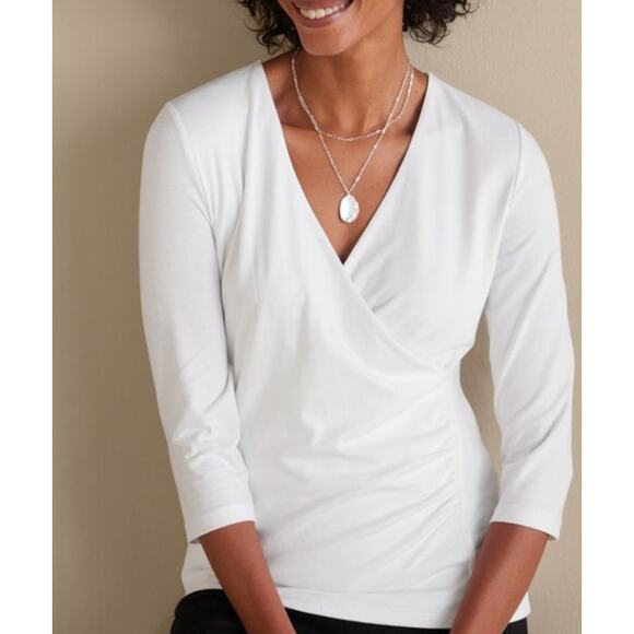 Soft Surroundings Alyssa Knit White Cotton Blend Wrap Top Size 1x - Picture 6 of 7